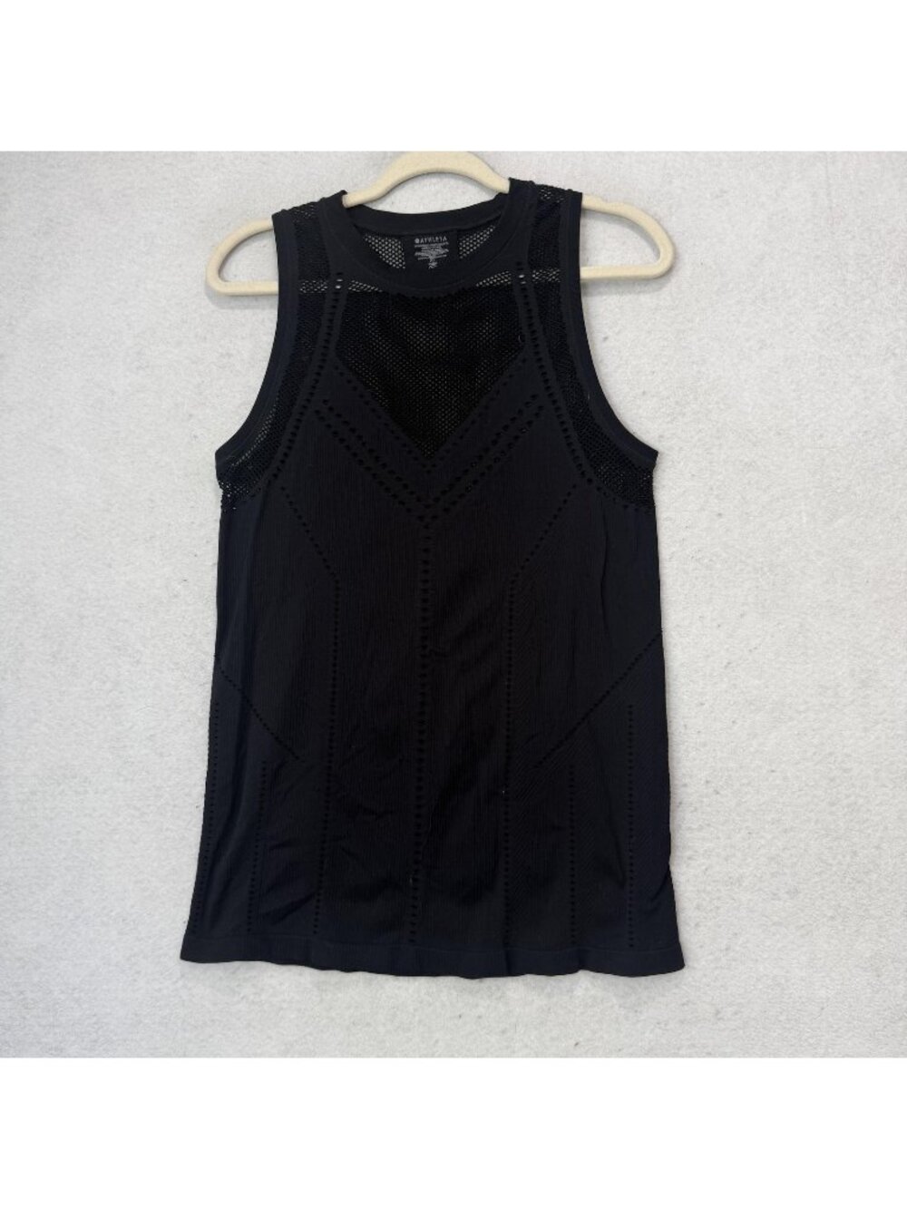 Athleta Tank Top Womens XL Black Mesh Crew Neck Athletic Workout Yoga Gym